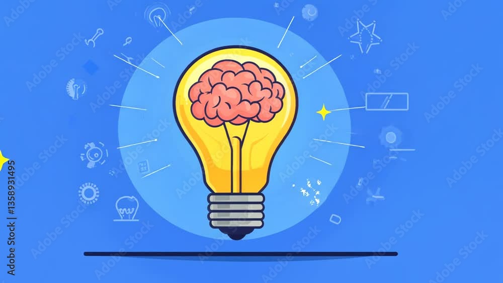 Poster creative idea represented by a brain inside a lightbulb illustration generative ai