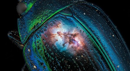 Microscopic Close up of a Jewel Scarab Beetle iridescent shell cosmic nebula pattern