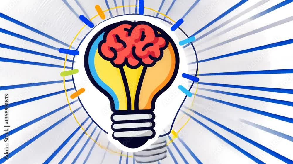 Aufkleber creative flat line icon of brain inside lightbulb symbolizing ideas generative ai