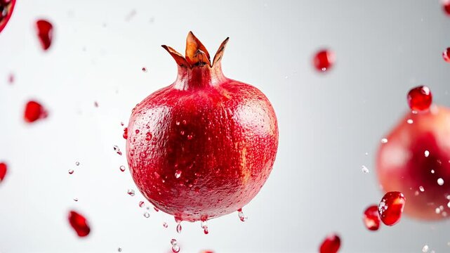 Pomegranate on a white background video | Video of pomegranate fruit floating in air | Healthy fruits | Fruits videography
