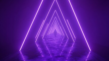 Purple neon triangle tunnel with reflective floor.