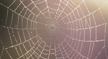Obraz premium Dew Covered Spiderweb Intricate Nature Macro Photography Autumnal Background
