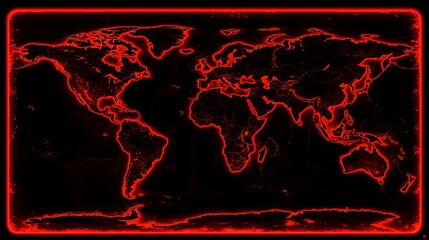 Glowing red world map outline.