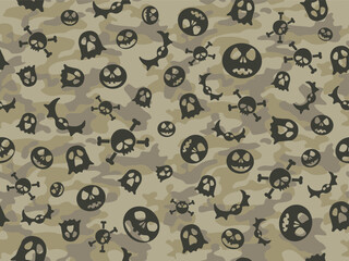 texture skull bones and crossbones repeated seamless texture on camouflage pattern. halloween background print
