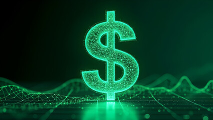 Obraz premium Futuristic Digital Dollar Symbol – Cryptocurrency, Fintech, Blockchain, and Global Financial Technology Concept