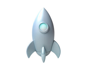 Fototapeta premium Holographic 3D Rocket Icon, isolated on white background