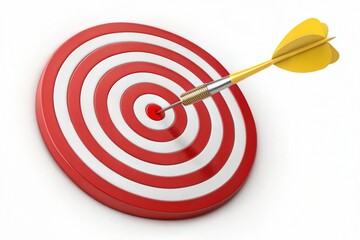 A red and white target with a dart hitting the bullseye, symbolizing goal achievement and success in business or marketing