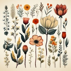 Modern Vector Botanical Print Featuring Bright, Tropical Plants