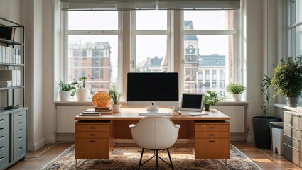 Fototapeta premium Modern home design blends living room and kitchen with stylish furniture and light decor