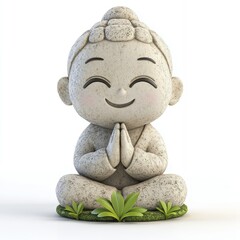 Smiling Stone Buddha Statue in Peaceful Meditation, Surrounded by Green Foliage