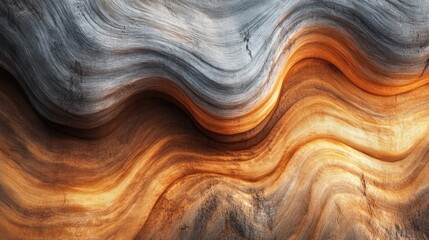Fototapeta premium Abstract wooden waves interplay of warm amber tones and cool silver hues forming a mesmerizing and natural decorative surface design element