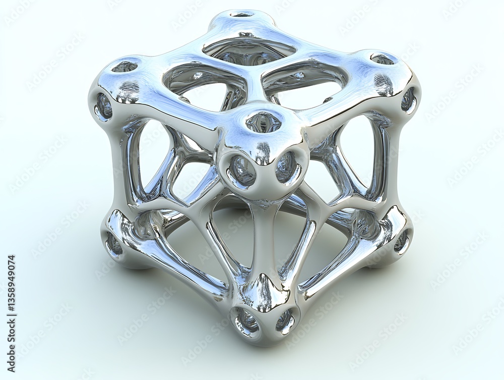 Poster Complex metallic lattice cube on a neutral backdrop for abstract design