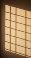 Rectangular window pane shadows create a grid pattern on a warm wall