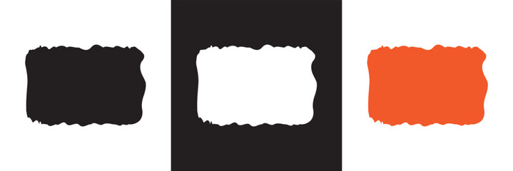 Vector hand drawn wobbly  frame shapes. Cute  torn paper forms. Loose jagged wavy edges.  Vector illustration. isolated on white and black background. EPS 10