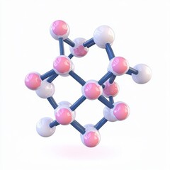 3D Render of Pink and White Molecular Structure; Abstract Pink and White Molecular Model