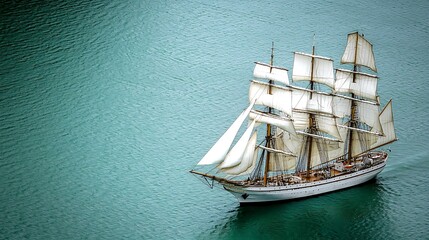 Full-sail ship on tranquil water
