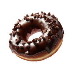 Tasty chocolate glazed donut with crunchy sprinkles isolated on white background. Sweet dessert and freshly baked pastry concept