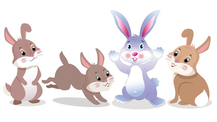 Many color baby rabbit on posing on white background. The Easter hares. vector flat style of a rabbit. Symbol of easter day animal. vector
