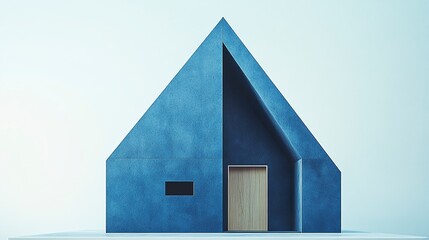 Obraz premium A contemporary blue house icon with a triangular roofline and simplified features, presented cleanly on a white background. 