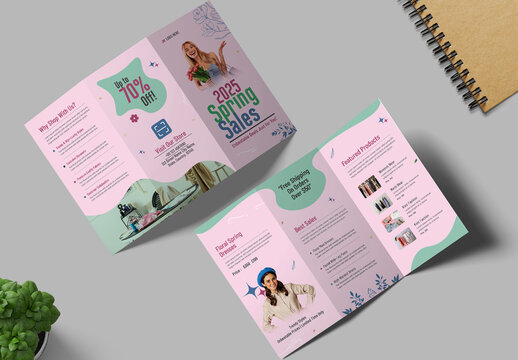 Spring Fashion Sales Trifold Brochure With Floral Design