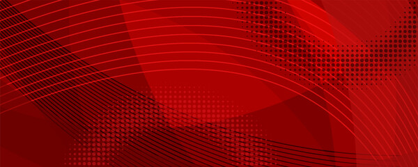 Abstract background of curved surfaces and halftone dots in red colors