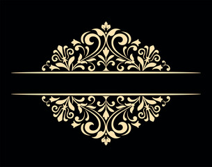Vintage black and golden element. Graphic vector design. Damask graphic ornament.