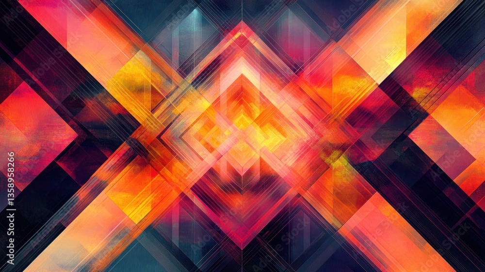 Poster kaleidoscopic abstraction exploring radiant diamond patterns and chromatic gradients in a symphony o