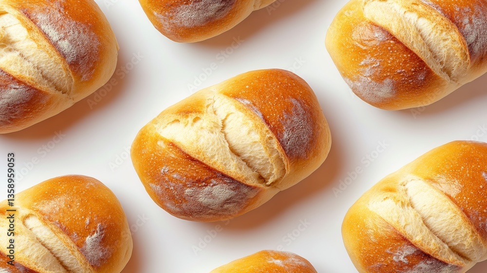 Aufkleber row of bread loaves with a white crust and a brown interior. the bread is sliced and arranged in a n