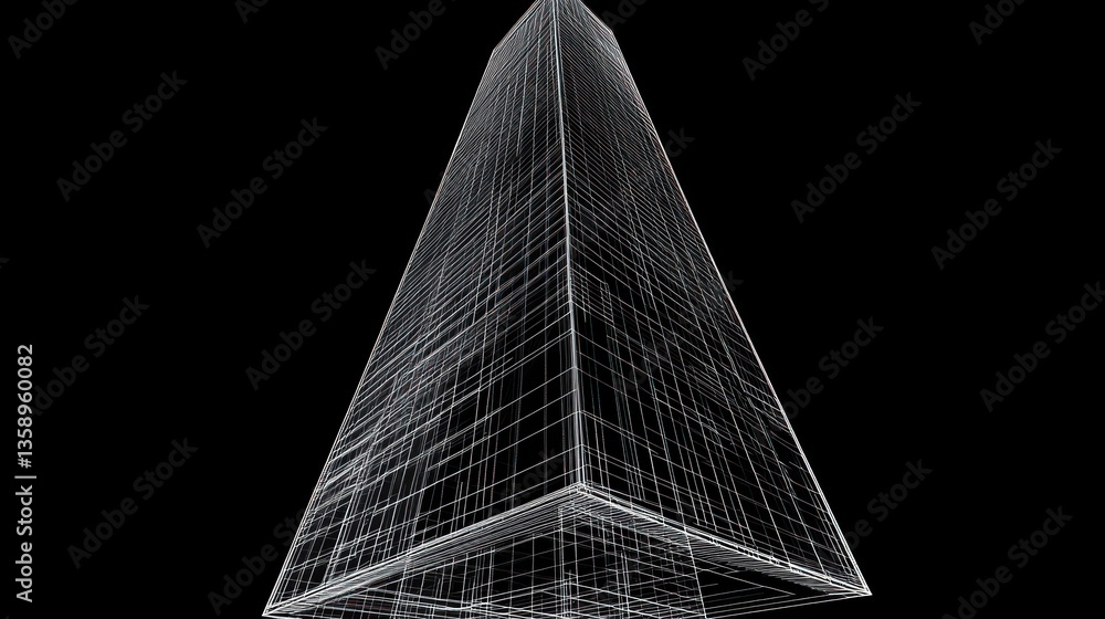 Aufkleber wireframe modern skyscraper architectural design, possible use for architectural visualization
