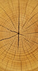 Fototapeta premium Cross-section of a light-colored tree trunk showing concentric growth rings and radial cracks