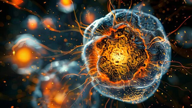 video of Cell division process isolated against a black background.
