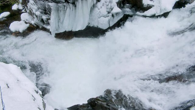 Deception Falls Roadside Waterfall in Washington State Winter