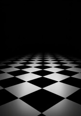 Naklejka premium High-contrast checkerboard pattern floor extending into a dark space