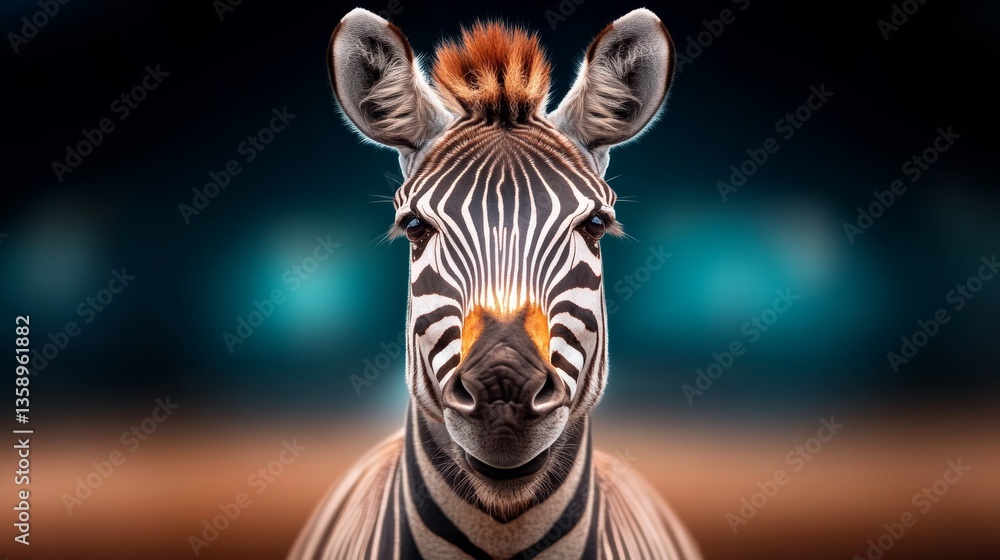 Poster zebra is staring at the camera with its mouth open. the zebra is the main focus of the image, and th