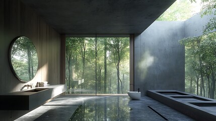 Fototapeta premium A Modern Bathroom with a Walk-In Shower and Elegant Tiles