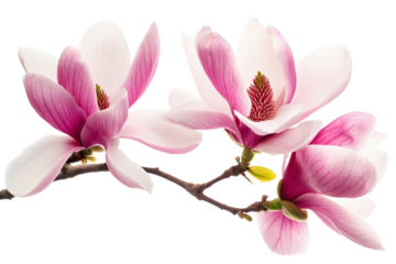 magnolia blossoms pink and white flowers on white background