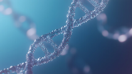 A close-up shot of a single DNA strand on a blue background, ideal for medical or scientific illustrations