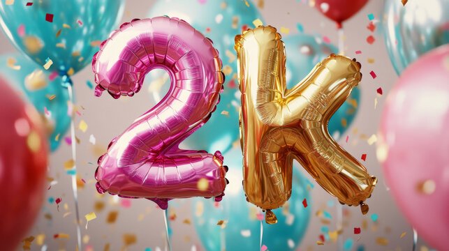 2K Subscribers Celebration Banner with Gold Balloons
