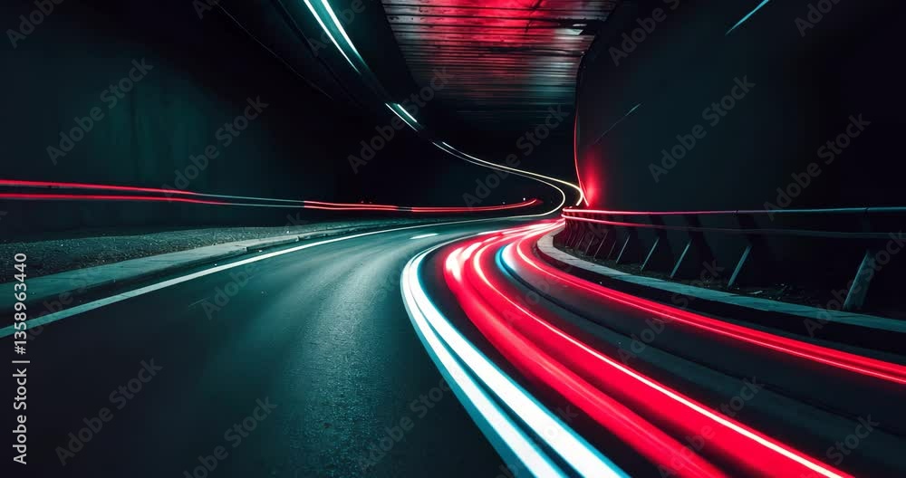 Poster car light trails within the tunnel. long exposure image captured in a tunnel.