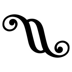 Vintage ornate swirl symbol with curled ends, swirled flourish element