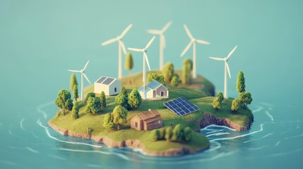 Obraz premium A small island with a house and a windmill