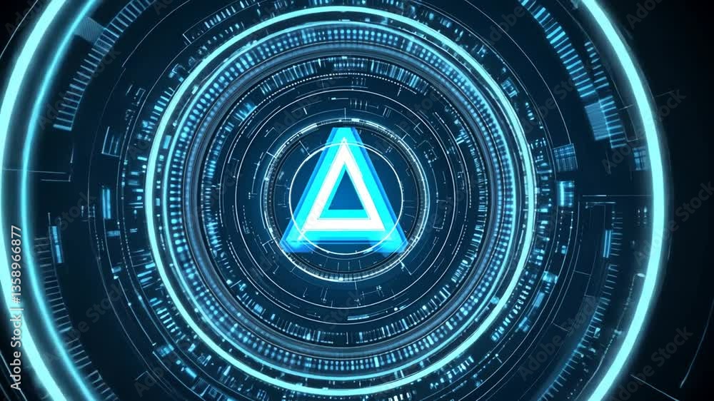Poster abstract technology design featuring glowing triangular shape generative ai