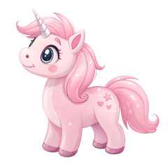 Pink unicorn toy isolated on a white background.