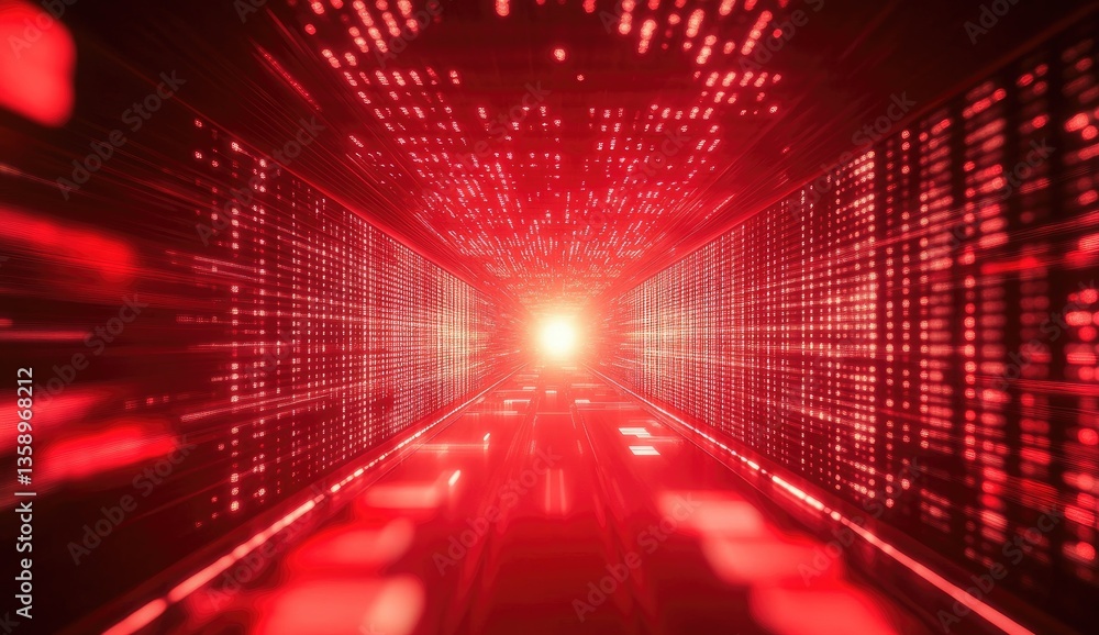 Poster digital tunnel of red data streams