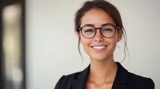 Confident Young Businesswoman with Glasses and a Bright Smile