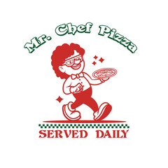 Pizza chef mascot logo template for pizza restaurant