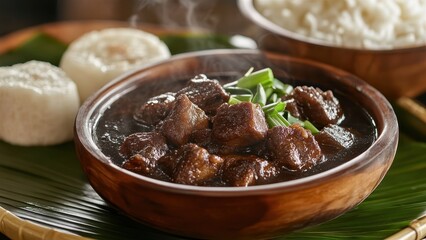 Delicious Stewed Meat with Rice and Vegetables on a Plate