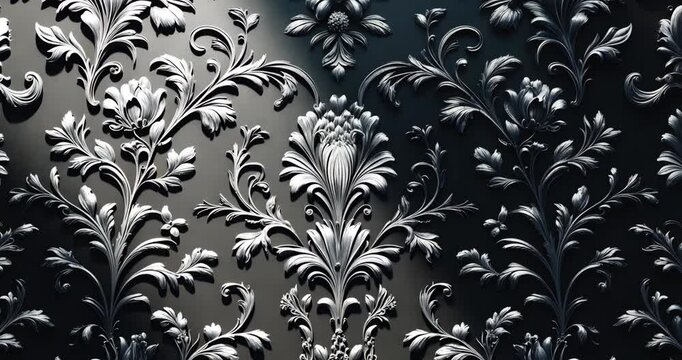 Retro style black floral ornament featuring flowers and curls.