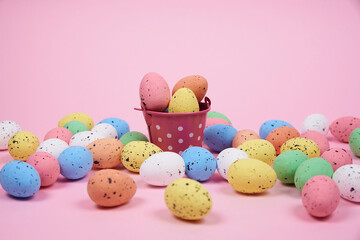 Easter eggs in a pink bucket