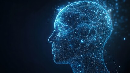 Obraz premium Digital Representation of a Human Head with Luminous Particles